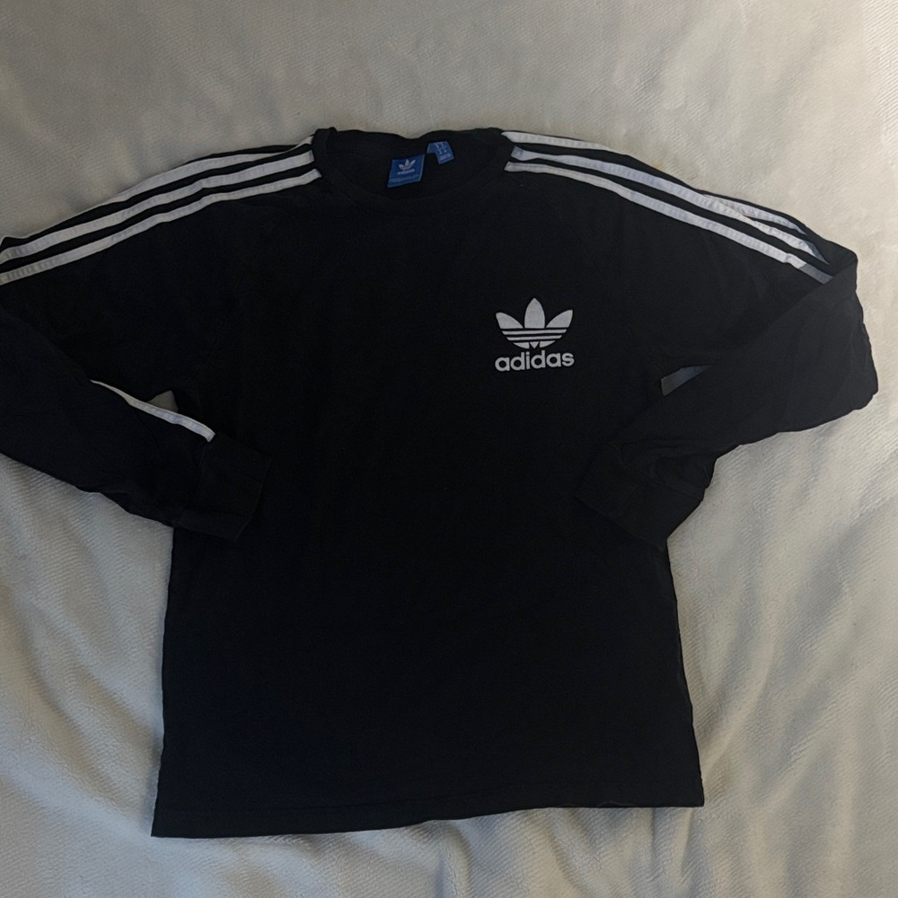 Adidas Black Long Sleeve with White Stripes